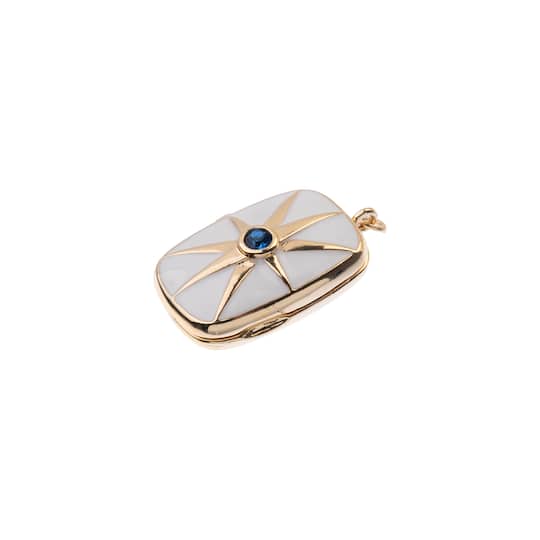 Gold & White Starburst with Blue Gem Brass Locket by Bead Landing™